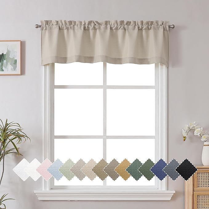 Chyhomenyc Valance for Windows, Faux Linen Slub Textured Semi Sheer Small by Chyhomenyc