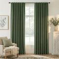RYB HOME Olive Green 100% Blackout Linen Curtains 102 inches Long, Luxury by RYBHOME