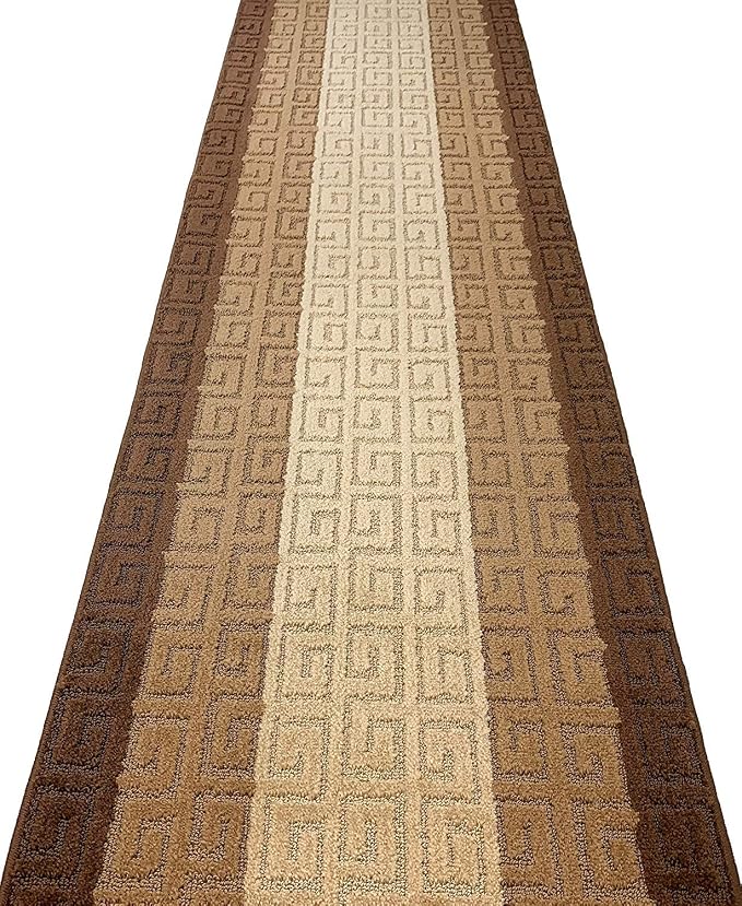 Custom Length Hallway Runner Rug, Slip Resistant, Meander Brown, 26 Inch X 21 - Image 3