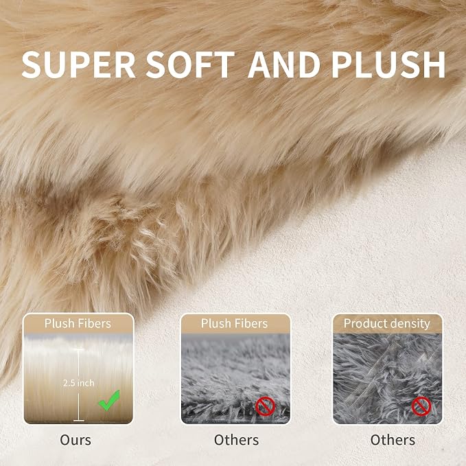 Faux Fur Rug for Bedroom, Fluffy Runner Rugs Soft Sheepskin Rug Sofa Couch Seat - Image 5