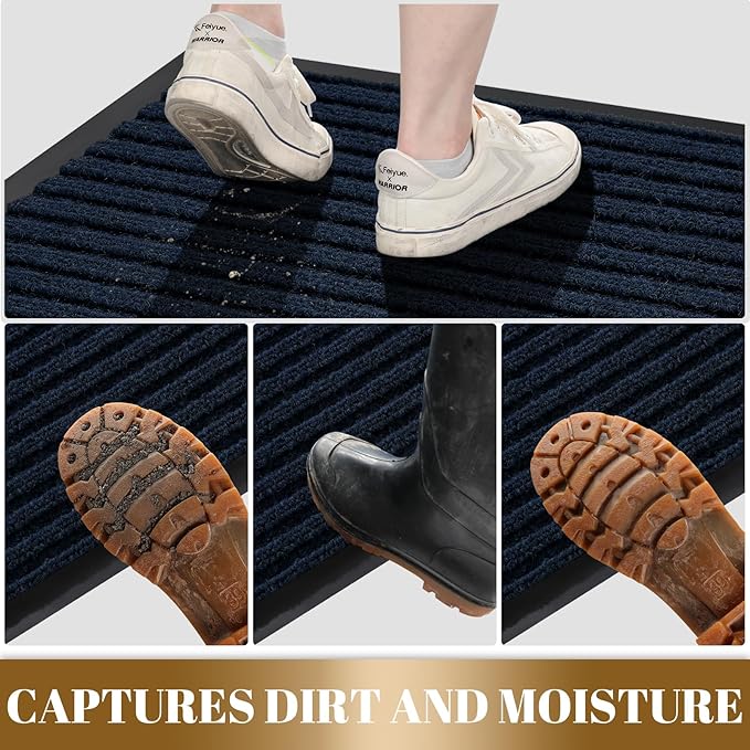 Yimobra Front Door Mat Outdoor Indoor Entrance, 100% Waterproof All-Season All Weather Doormat, Welcome Matt Outside Entry, Non Slip, Low Profile, Heavy Duty Patio Porch Floor Mats,47 x 24,Navy Blue
