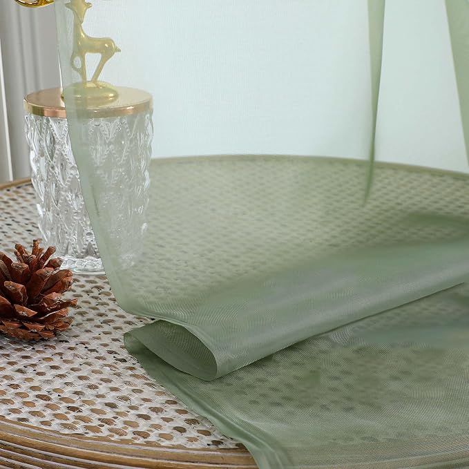 Sheer Sage Green Curtains, Sheer Curtains 63 inch Length 2 Panels Set, Rod - Image 6