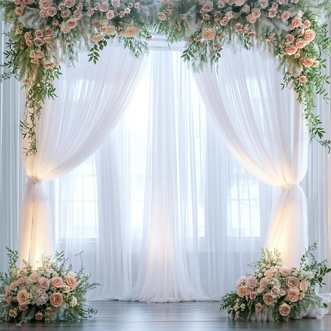 White Tulle Backdrop Curtain for Parties Wedding 10ft x 8ft Sheer Backdrop - Image 3