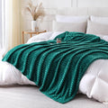 Teal Throw Blanket for Couch Sofa 60x80 inches Striped Design | Fleece Blankets by Unknown