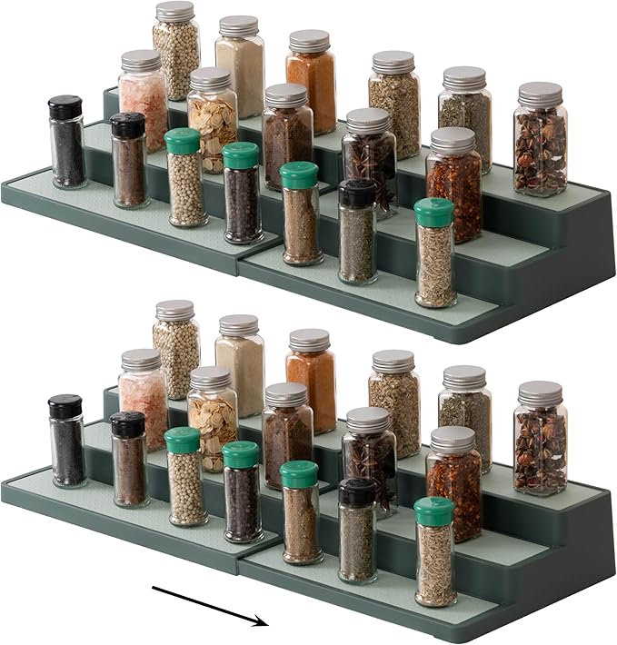 SIMPLEMADE 3-Tier Spice Rack Organizer - Versatile Storage Shelf for Kitchen, Bathroom, Bedroom & Office, Set of 2, Expandable Sage
