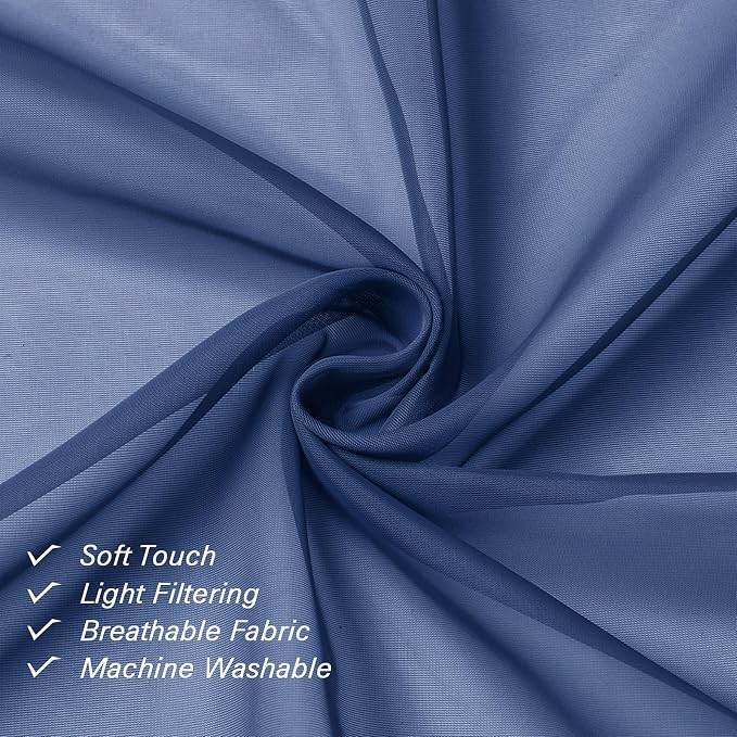 Royal Blue Sheer Curtains 84 Inches Long 2 Panels Set, Elegant Rod Pocket - Image 3