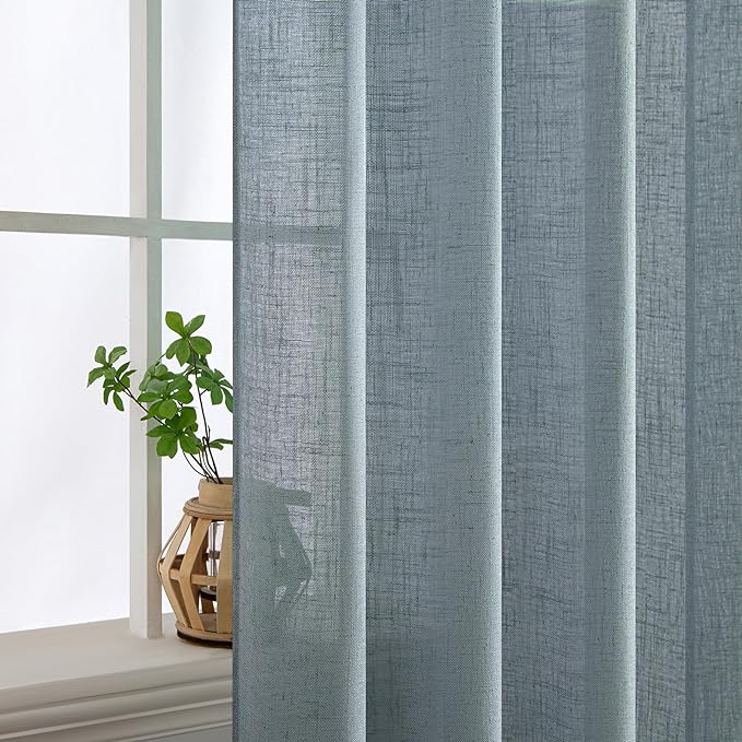 MIULEE Dusty Blue Linen Curtains 96 Inch Long 2 Panels - Image 4