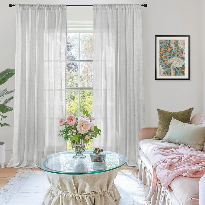 BGment Light Grey Linen Curtains - Image 2