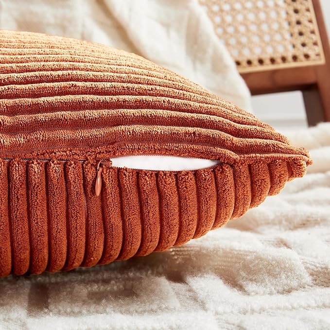 Fancy Homi Set of 2 Burnt Orange Long Lumbar Decorative Throw Pillow Covers - Image 4