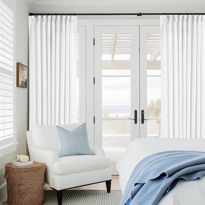60 Inch Width Curtains 96 Inch White Linen Curtains Pinch Pleated | Linen Blend - Image 7