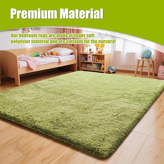 8x10 Fluffy Area Rugs for Living Room, Shag Area Rug for Bedroom, Grass Green - Image 6