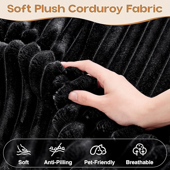 Cloud Sectional Couches for Living Room,U Shaped Modular Sofas No Assembly,165x107 Inches Plush Corduroy Oversized Floor Couch Set with Deep Seat Chaise,Black