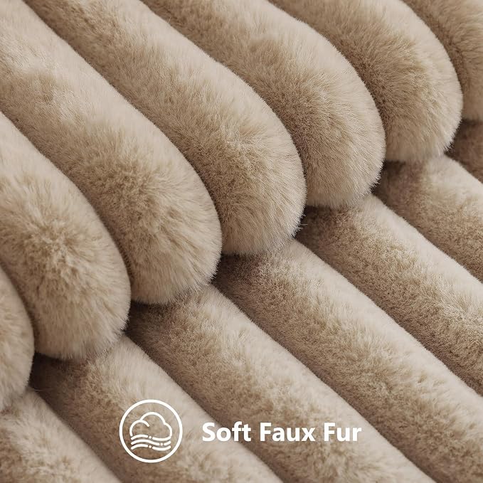 decorUhome Fall Faux Fur Throw Pillow Covers 22x22 Set of 2 Khaki Brown | - Image 2
