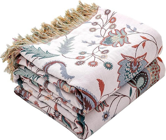 Boho Large Cotton Throw Blanket 80''x90'',Ultra Soft Rustic Quilt,Sofa Throw Cover with Tassels,Farmhouse Lightweight Knitted Throw for Bed,Travel,Couch,Home Decor