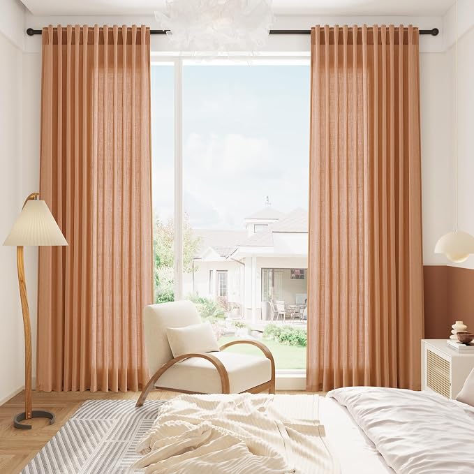 Nanspring Peach Quartz Curtains 84 Inch Long 2 Panels Set Back Tab Rod Pocket - Image 8