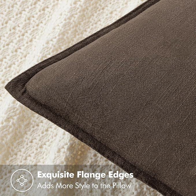 MIULEE Decorative Linen Euro Sham Pillow Covers 24x24 Dark Coffee Chocolate | - Image 2