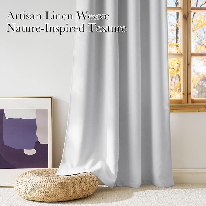 NICETOWN Short Faux Linen Greyish White Blackout Curtains 63 inches Long - Image 3