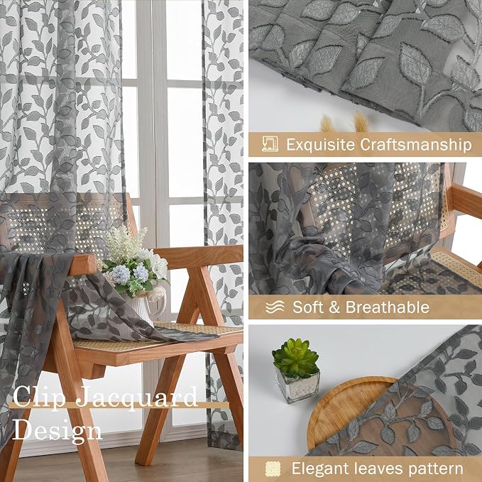 Chyhomenyc Charcoal Grey Sheer Curtains 72 Inches Long 2 Panels Set, Light - Image 7