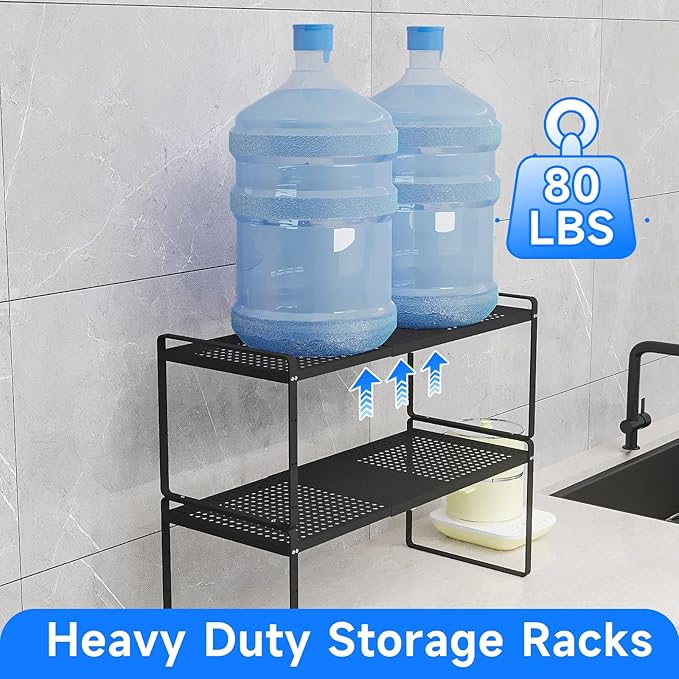 Expandable Cabinet Shelf Organizers, Kitchen Small Stand Rack Organization for Countertop Cupborad Pantry, Black 1 Pack