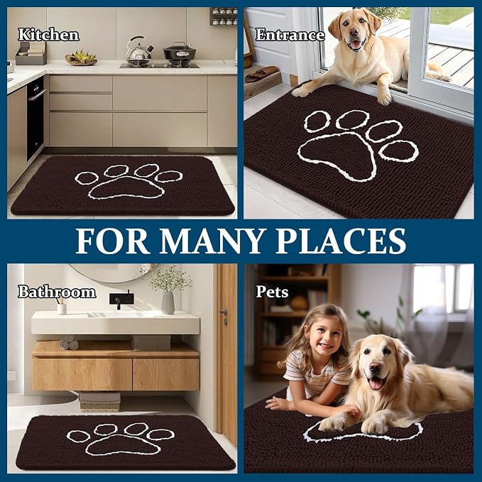 OLANLY Dog Door Mat for Muddy Paws 59x32, Paw Print Design Chenille Mud Mat | - Image 8