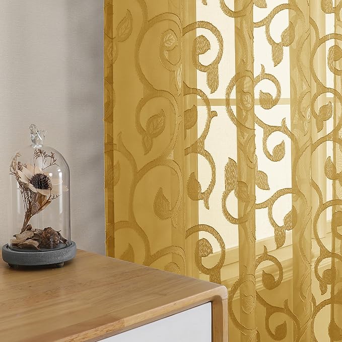 OWENIE Furman Gold Kitchen Curtains Tiers 36 inch Length, Light Filtering Soft - Image 4