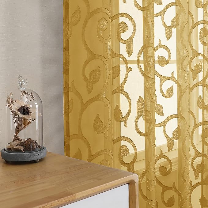 Furman Semi Sheer Curtains 72 Inch Length 2 Panels Set, Jacquard Pattern Rod - Image 6