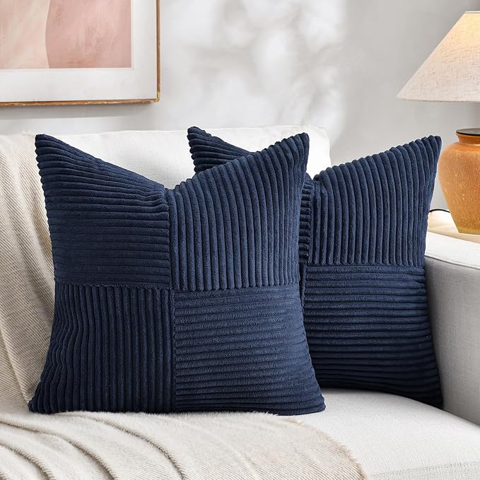 Fancy Homi 2 Packs Navy Blue Euro Decorative Throw Pillow Covers 26x26 Inch by Fancy+Homi