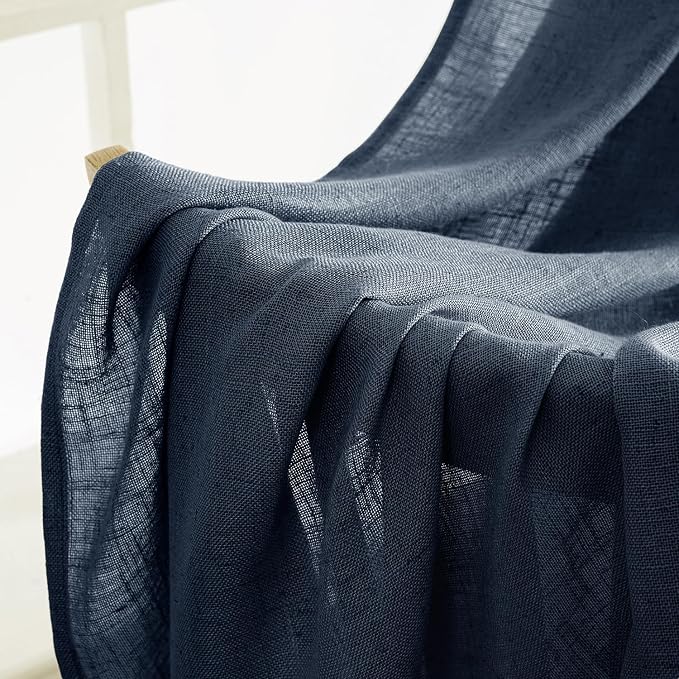 MIULEE Navy Blue Linen Curtains 96 Inch Length 2 Panels - Image 6
