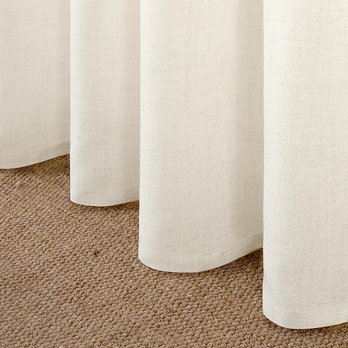 YoungsTex Ivory Linen Semi Sheer Curtains 52X68 Inch Length 2 Panels | Light - Image 8