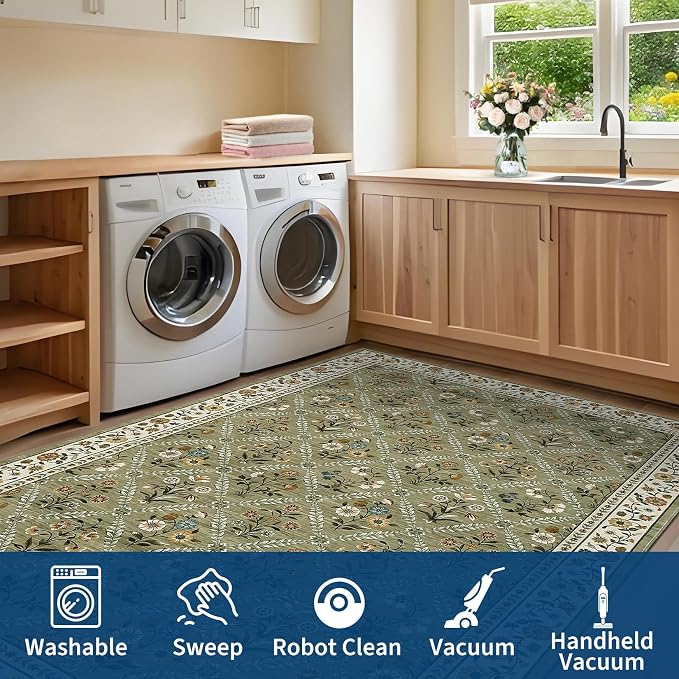 6x9 Machine Washable Area Rugs for Living Room Floral Stain Resistant Soft - Image 8