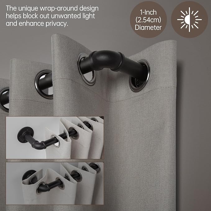 Zeerobee Curtain Rods for Windows 32 to 48, 1 Inch Industrial Wrap Around Black - Image 3