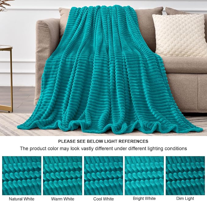 BEDELITE Ribbed Jacquard Ocean Blue Blankets Queen Size - Image 7