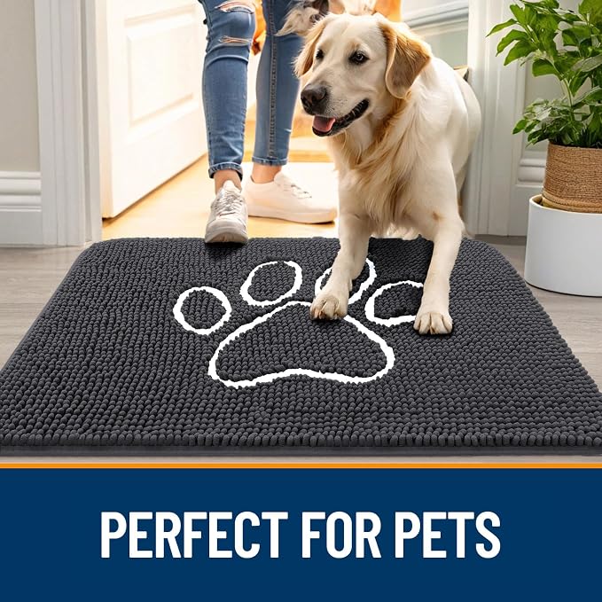 OLANLY Dog Door Mat for Muddy Paws 48x30, Paw Print Design Chenille Mud Mat | - Image 6