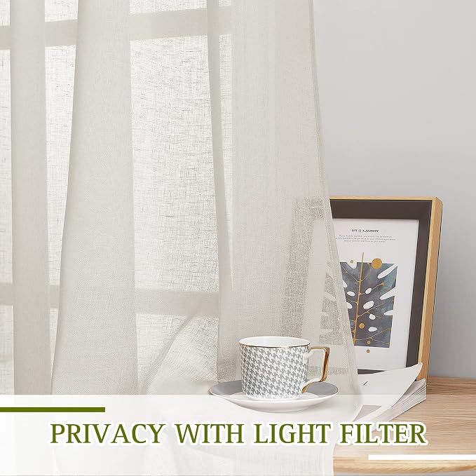NICETOWN Natural Linen Curtains 96 inches Long, Grommet Semi Sheer Linen Burlap - Image 3