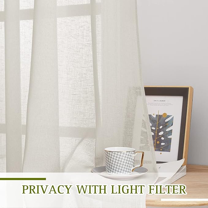 NICETOWN Semi Sheer Linen Curtains Extra Wide - Image 3