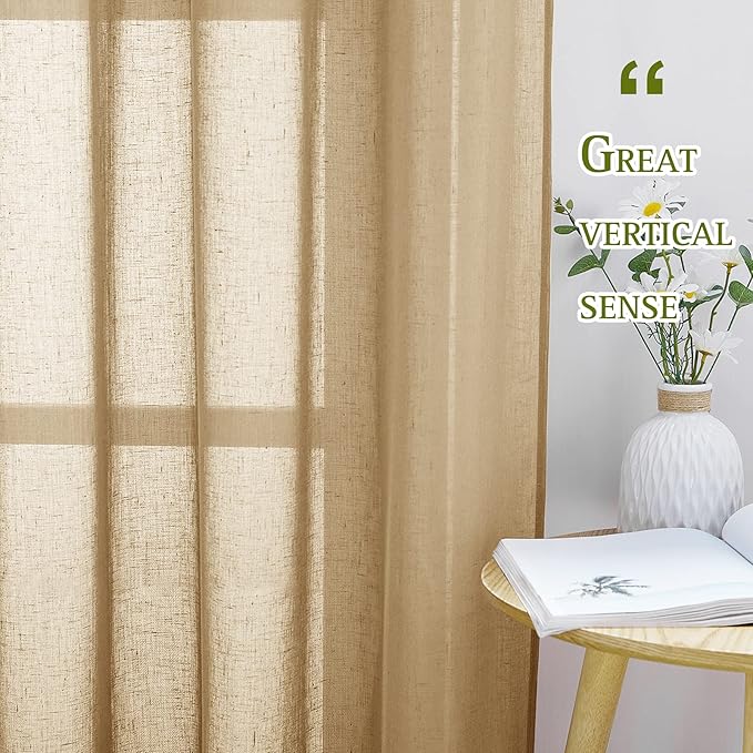 NICETOWN Sheer Linen Curtains for Sliding Glass Door, Grommet Semi Sheer Linen - Image 2