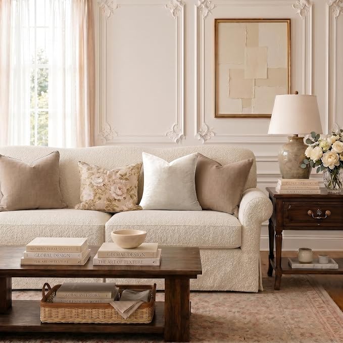 GIGIZAZA Velvet Pillow Covers 26x26 Decorative Pillows Pack of 2 Ivory | Beige - Image 2