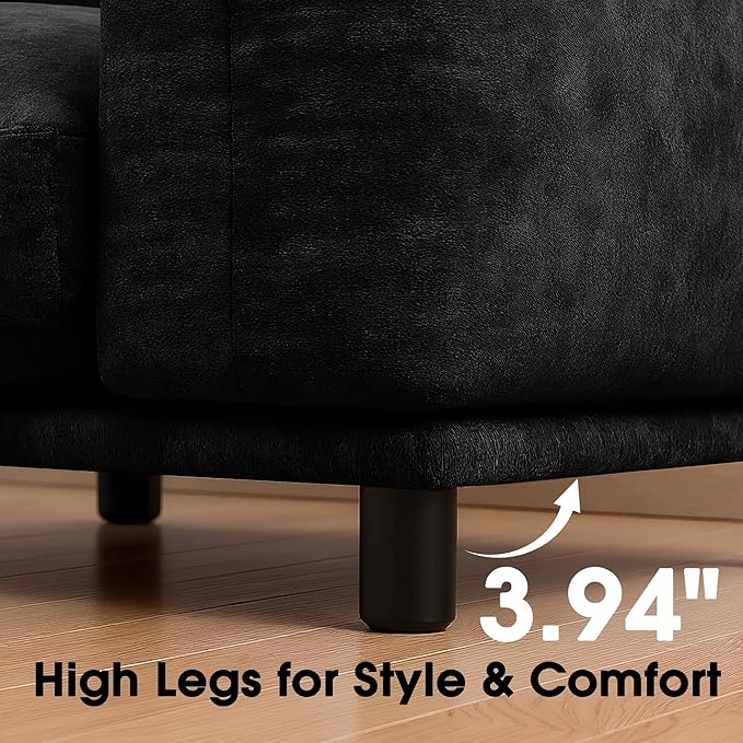 Modern Minimalist Chenille Modular Sectional Sofa, Oversized Deep-Seat U-Shaped Couch with Movable Ottoman, Thick Cushions, Upholstered Sofa for Living Room, Bedroom, Office, Apartment Black 1 Ottoman