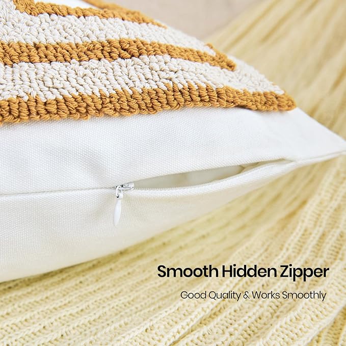 HOdo Home 2PCS Pillow Covers-Throw Pillow Cover,Tufted Boho Jacquard Pillow Covers,Farmhouse Decorative Pillow Cover,Pillow Cases for Couch,Sofa,Bed,Chair,Living Room,Home Decor（18x18inch ）