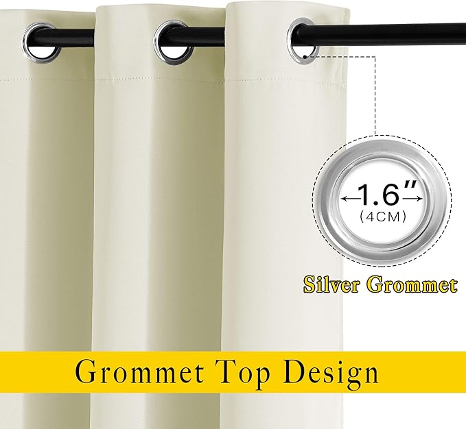 NICETOWN Beige Blackout Curtains 63 inches Long, Grommet Room Darkening Window - Image 2