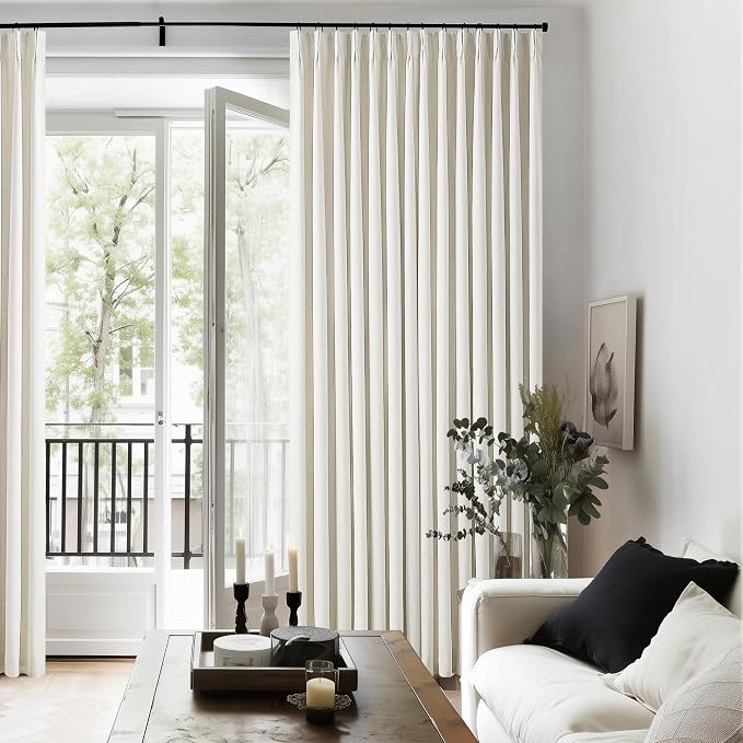 Natural Linen 100% Blackout Pinch Pleated Curtains 108 Inches Long 2 Panels | - Image 7