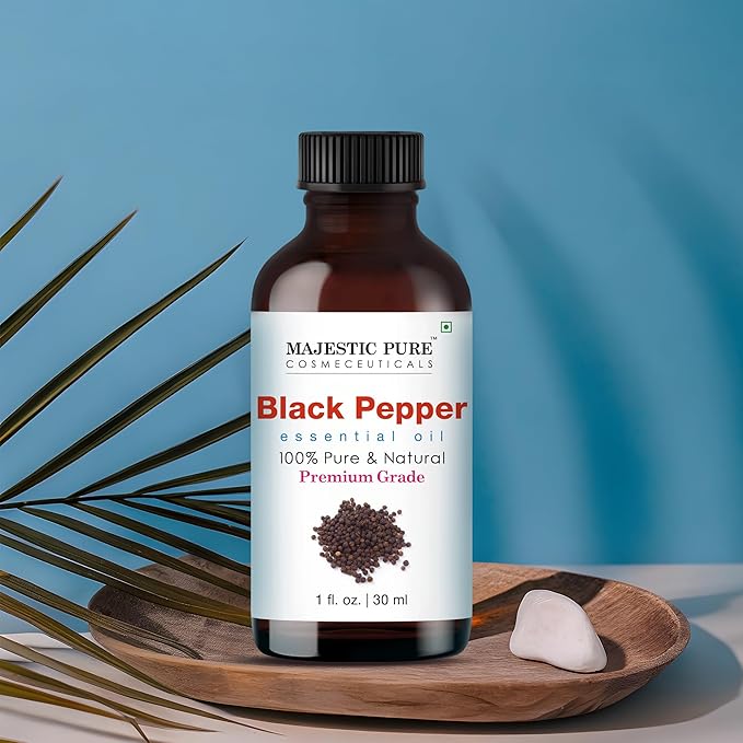 Majestic Pure Black Pepper Essential Oil with Glass Dropper - 1 Fl Oz - 100% Pure and Natural Black Pepper Oil - Premium Grade Essential Oils for Diffuser, Aromatherapy, Soap and Candle Making