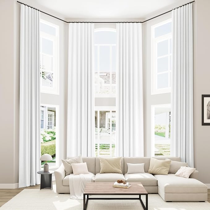 Guken White 100% Blackout Linen Curtains 52 Inch Wide by 142 Inch by Guken