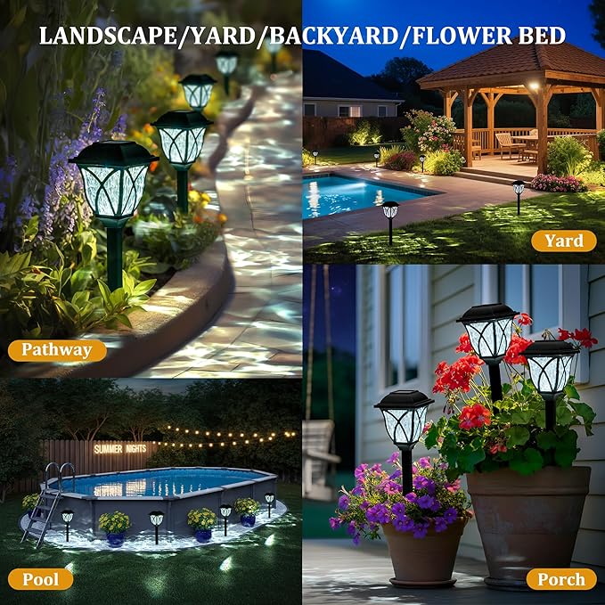 GIGALUMI Solar Lights Outdoor Waterproof, 8 Pack LED Solar Garden Lights, Outdoor Decorations, Garden Decor for Yard, Patio, Landscape, Planter, Walkway (Cold White)