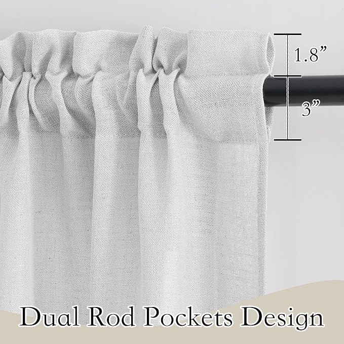 RYB HOME Linen Curtain Tiers for Bedroom Window Treatment, Rod Pocket Valance - Image 2