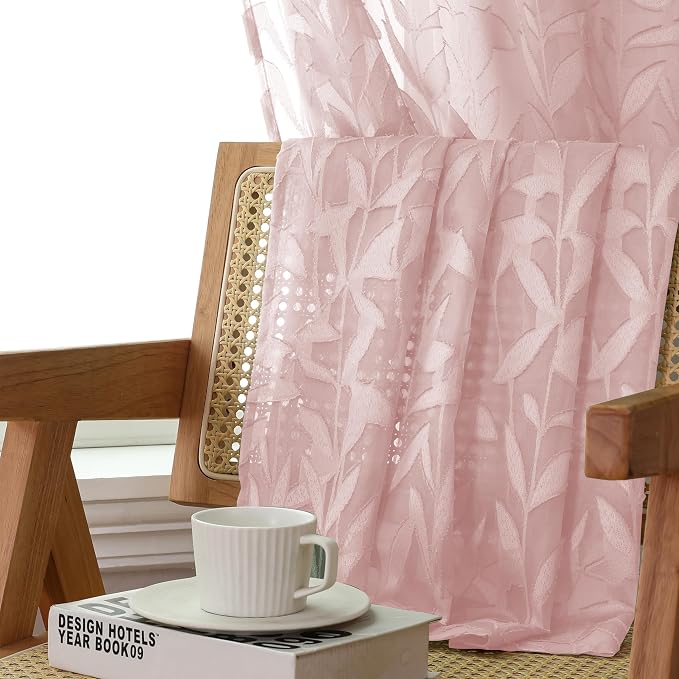 Lecloud Leia 24 Inch Valance Pink Sheer Curtains Tiers - Image 3