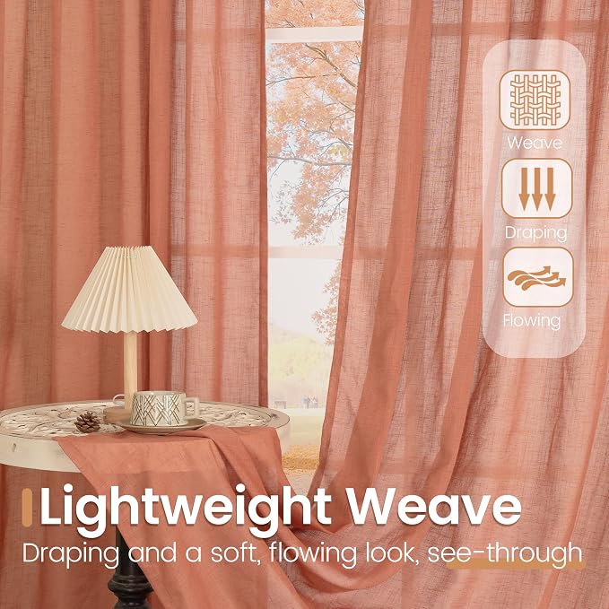 BGment Terracotta 96 Inches Long Linen Curtains - Image 4