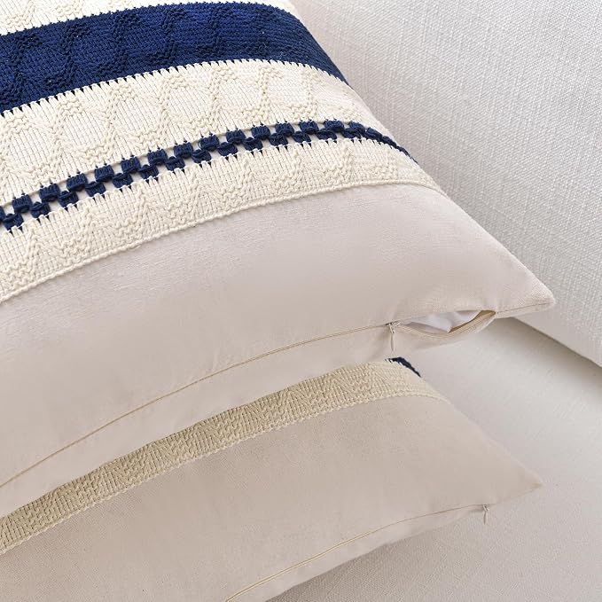 Fancy Homi Set of 1 Navy Blue Decorative Throw Pillow Covers 18x18 Inch - Image 3