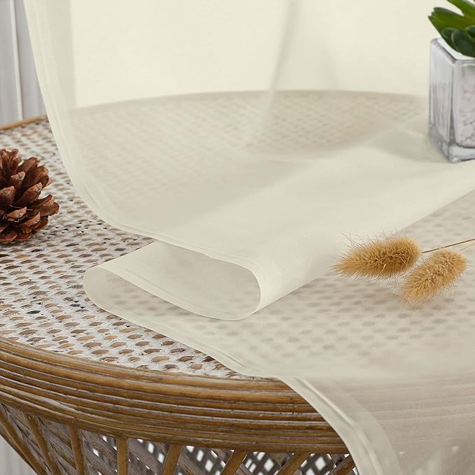 OWENIE Sheer Curtains 84 Inches Long 2 Panels Set, Sheer Cream Curtains - Image 5