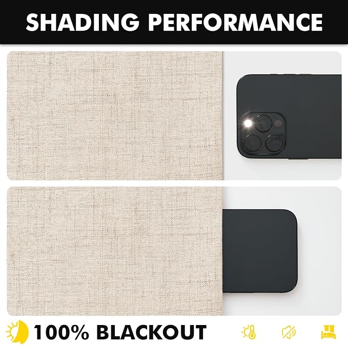 MIULEE 100% Blackout Linen Curtains 42 x 63 Inch Cream Beige 2 Panels | Thermal - Image 7
